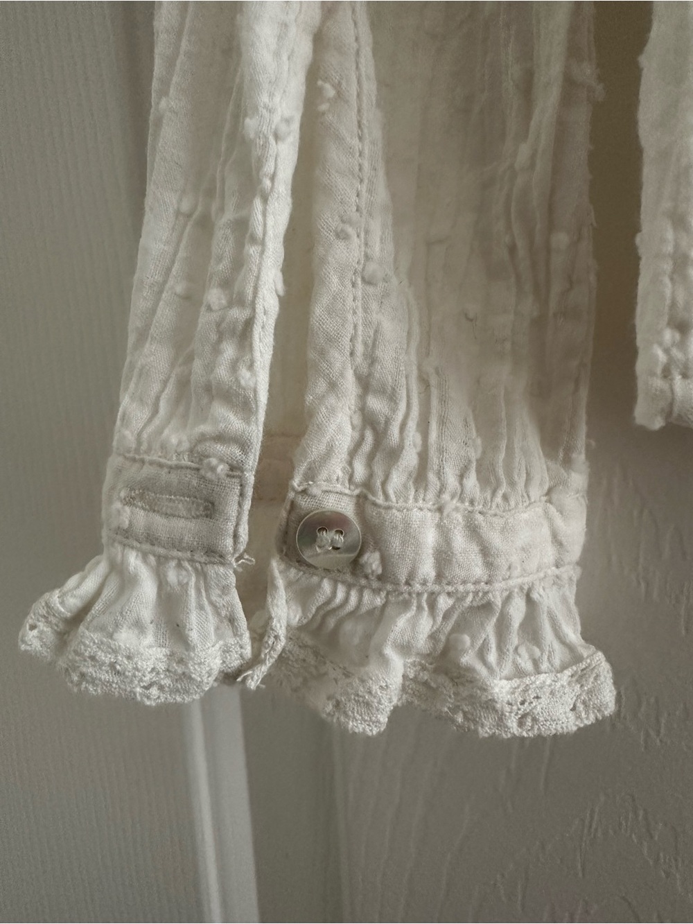 Sezane Swiss Dot Ruffle Neck Long-Sleeve Top - Picture 6 of 7
